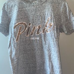Pink Victoria’s Secret grey and rose gold t-shirt